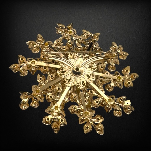 Vintage Layered Faux Pearl, AB Crystal & Citrine “Snowflake” Brooch - Picture 5 of 7